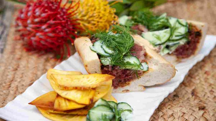 Pastrami-sandwich-with-quick-buttermilk-pickles-mustard-fresh-dill-Chef-Noel-Cleary